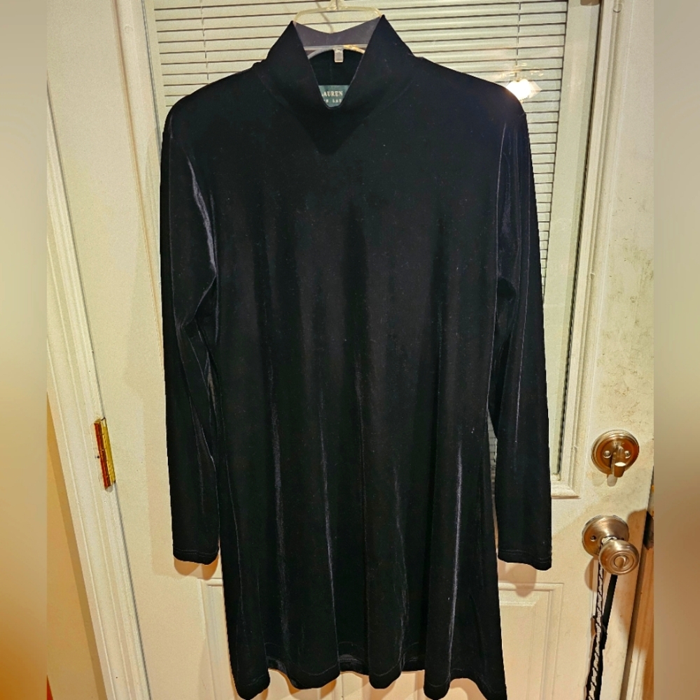 RXL Ralph lauren large crushed velvet long sleeve knee length turtle neck dress